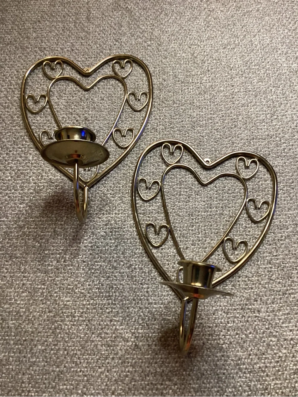 Home Interiors Gold Heart Wall Candle Sconces - Pair